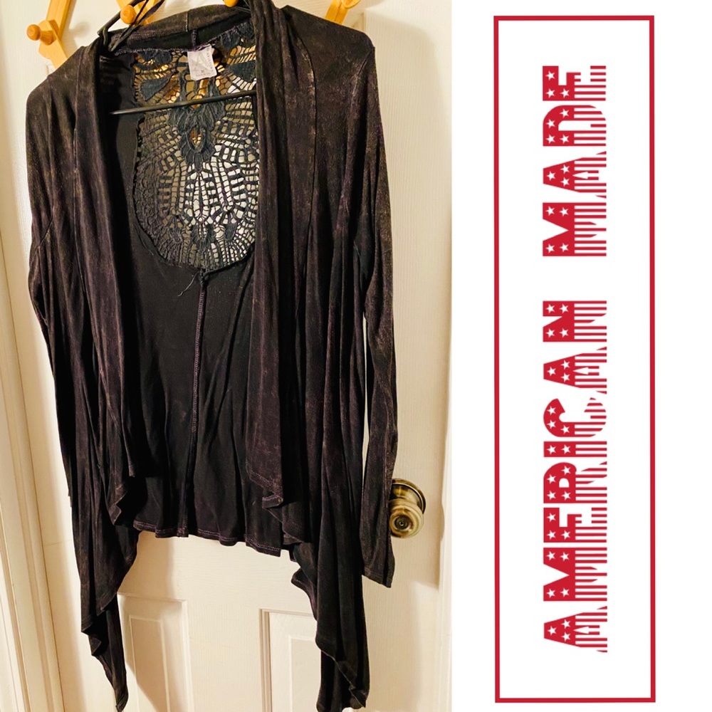 Distressed jersey cardigan in burnout black M